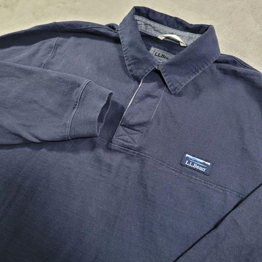 L.L.Bean Polo Shirt Mens Large Blue Long Sleeve Traditional Fit Cotton Casual